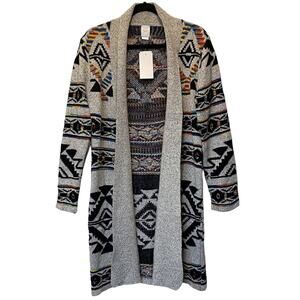 Northern Angel Sweater Duster Cardigan Aztec Southwestern Print Comfort Lrg NWT